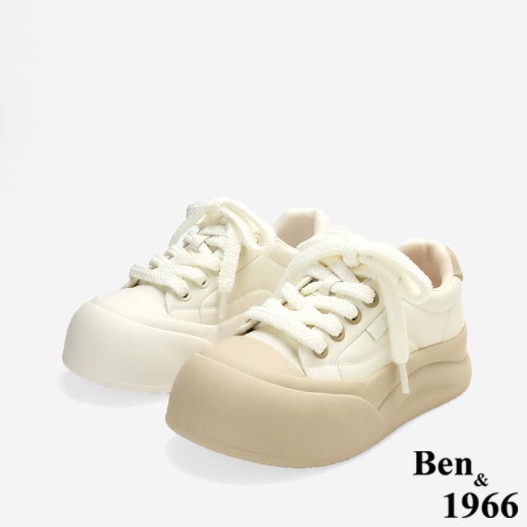 Ben&1966高級頭層牛皮可愛厚底休閒鞋-白(256052)