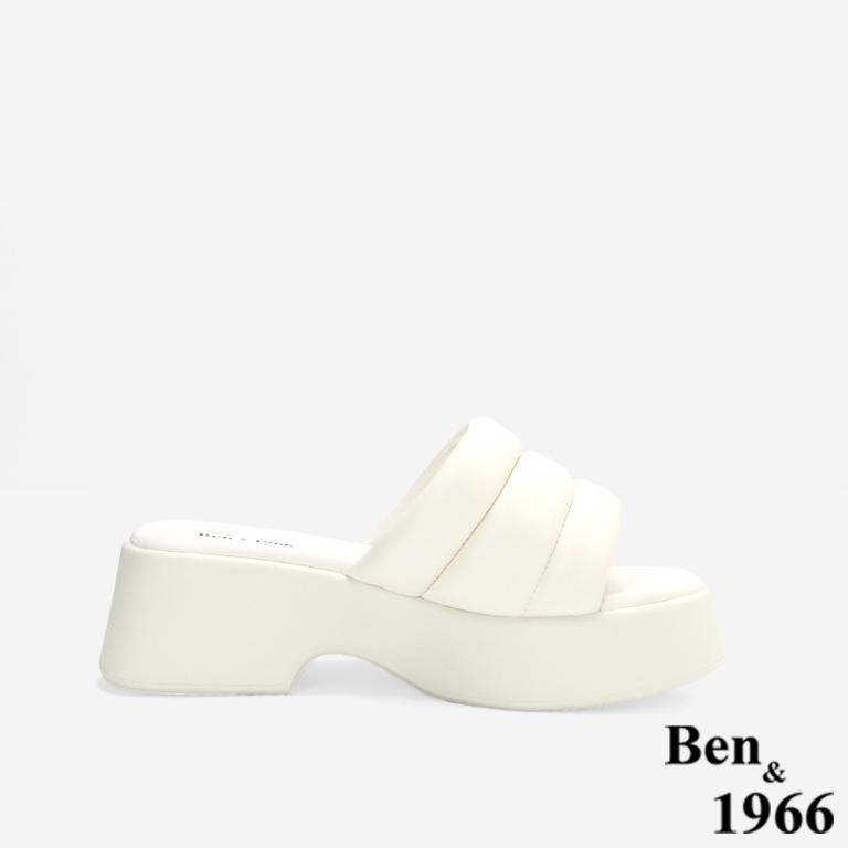 Ben&1966高級柔軟羊皮簡約厚底拖鞋-米白(256062)