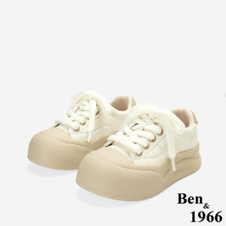 Ben&1966高級頭層牛皮可愛厚底休閒鞋-杏(256051)