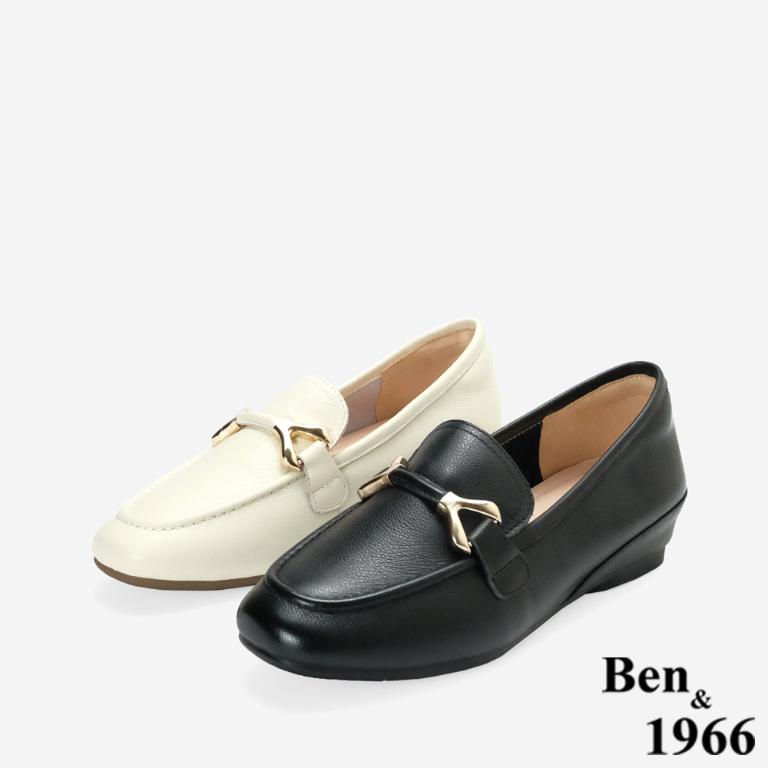 Ben&1966高級頭層牛皮舒適百搭增高樂福鞋-黑(256361)