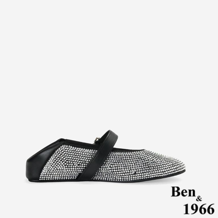 Ben&1966高級羊皮閃亮滿鑽兩穿包鞋-黑(256421)