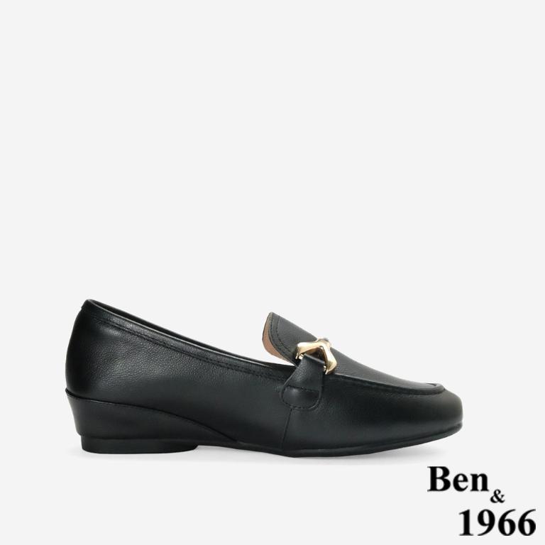 Ben&1966高級頭層牛皮舒適百搭增高樂福鞋-黑(256361)