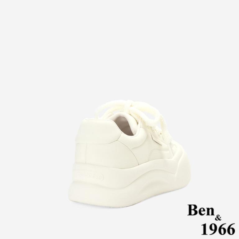 Ben&1966高級頭層牛皮可愛厚底休閒鞋-白(256052)