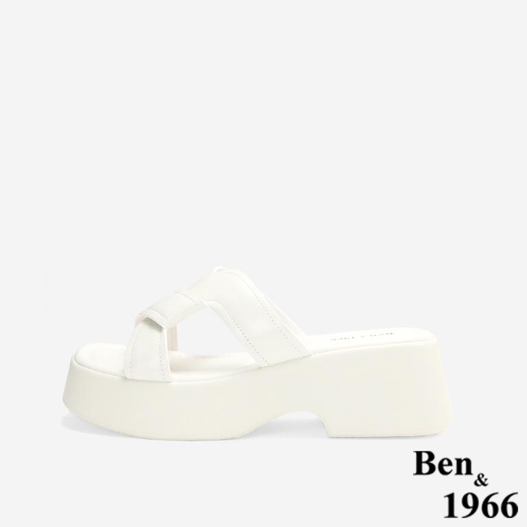 Ben&1966高級柔軟羊皮編織感厚底拖鞋-米白(256072)