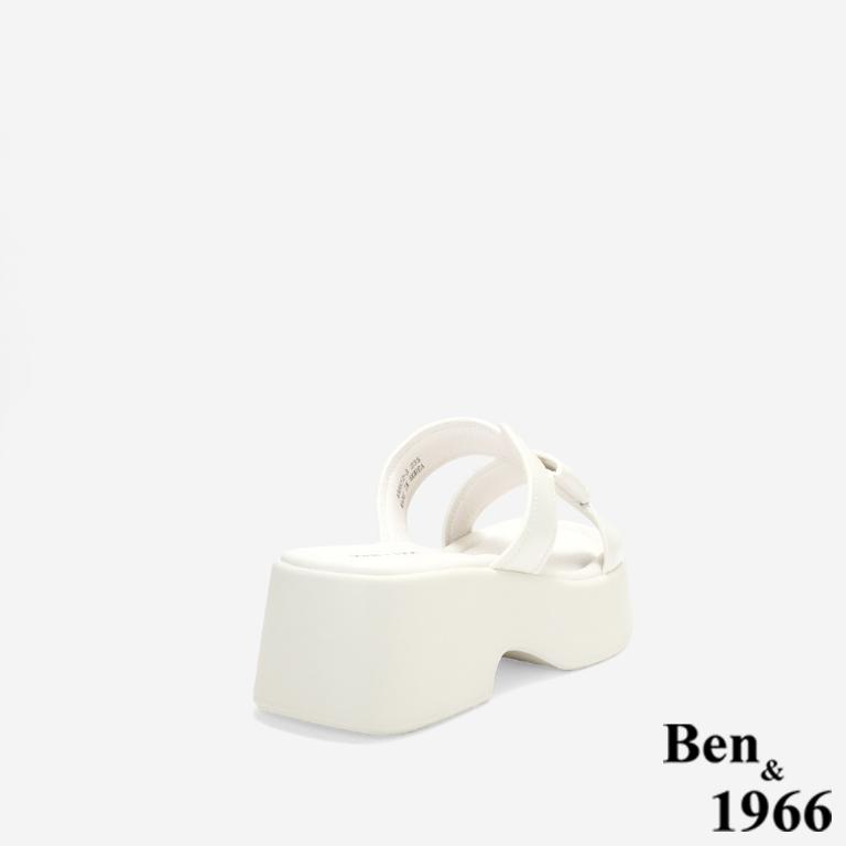 Ben&1966高級柔軟羊皮編織感厚底拖鞋-米白(256072)