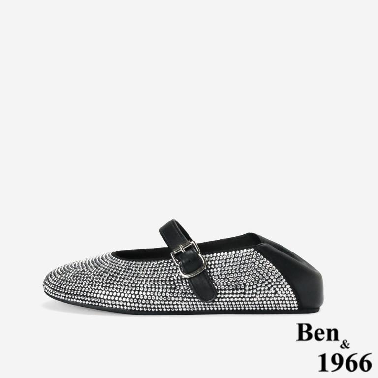 Ben&1966高級羊皮閃亮滿鑽兩穿包鞋-黑(256421)