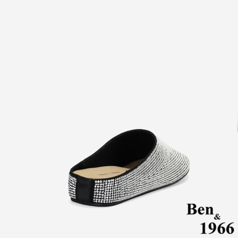 Ben&1966高級羊皮閃亮滿鑽穆勒拖-黑(256411)