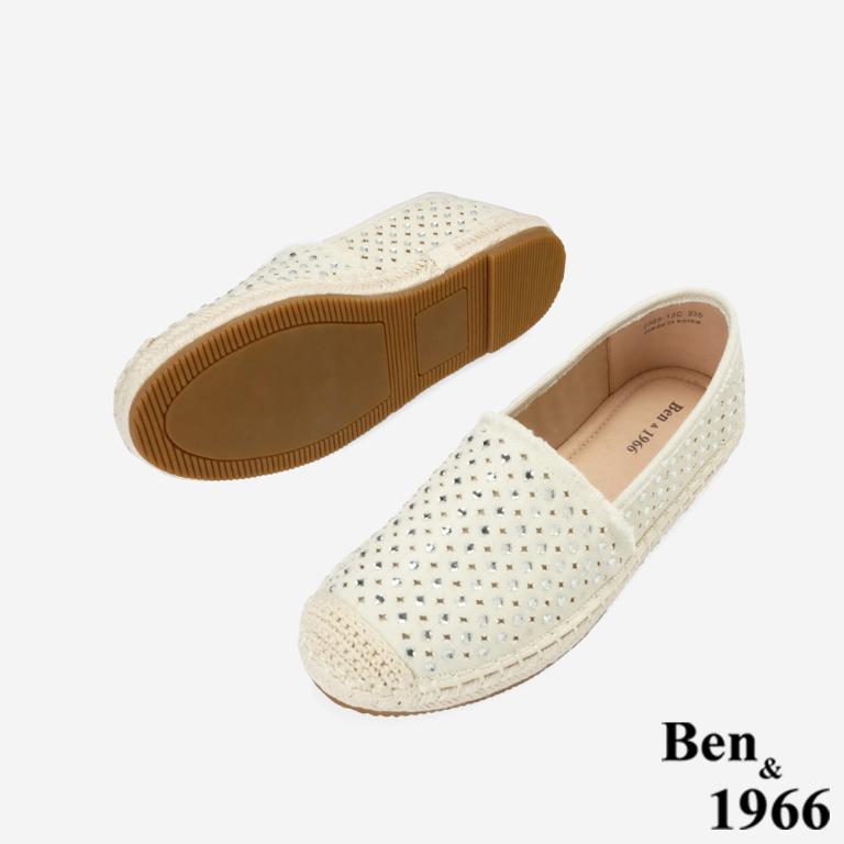 Ben&1966高級燙鑽丹寧布夏日感漁夫鞋-米白(256463)
