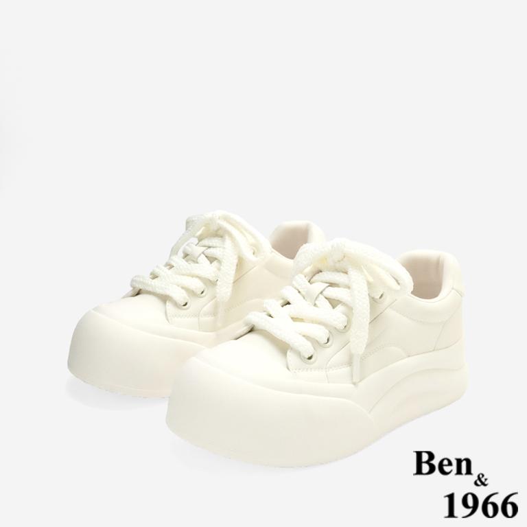 Ben&1966高級頭層牛皮可愛厚底休閒鞋-白(256052)
