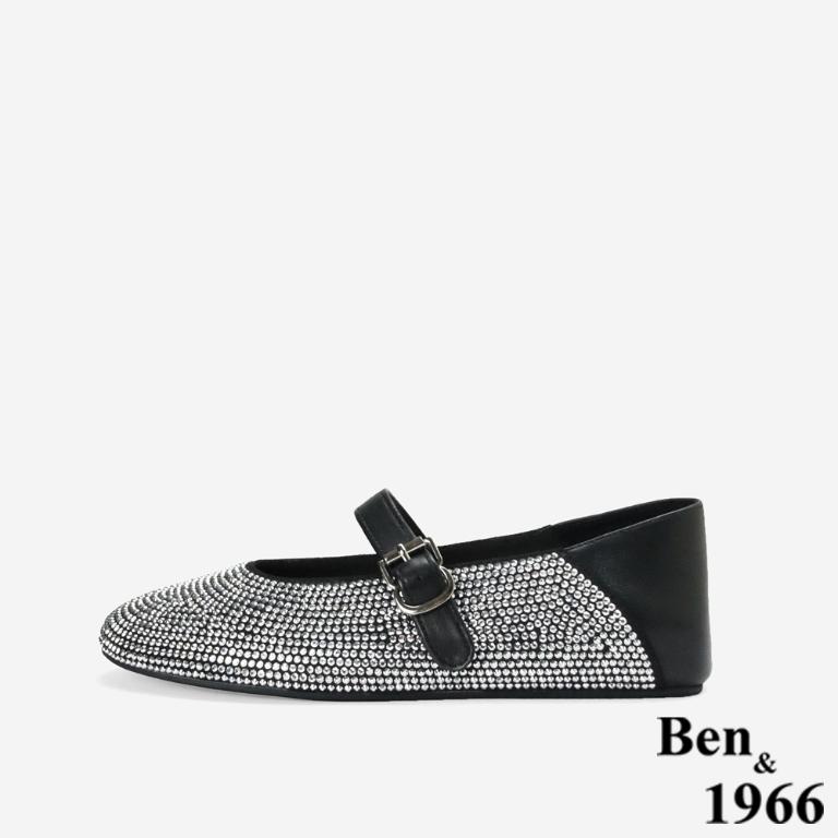 Ben&1966高級羊皮閃亮滿鑽兩穿包鞋-黑(256421)