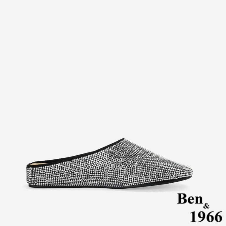 Ben&1966高級羊皮閃亮滿鑽穆勒拖-黑(256411)