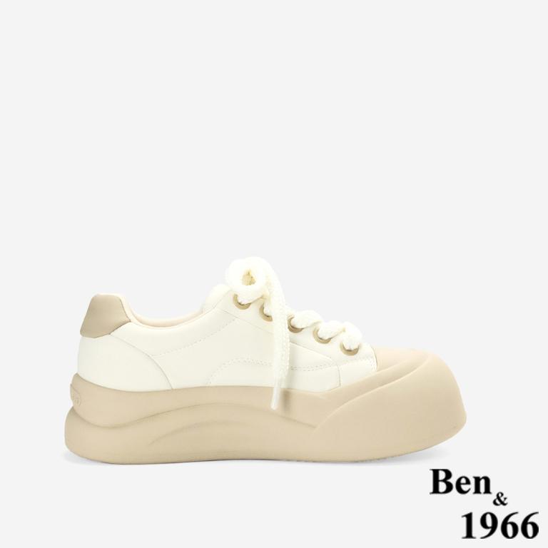 Ben&1966高級頭層牛皮可愛厚底休閒鞋-杏(256051)