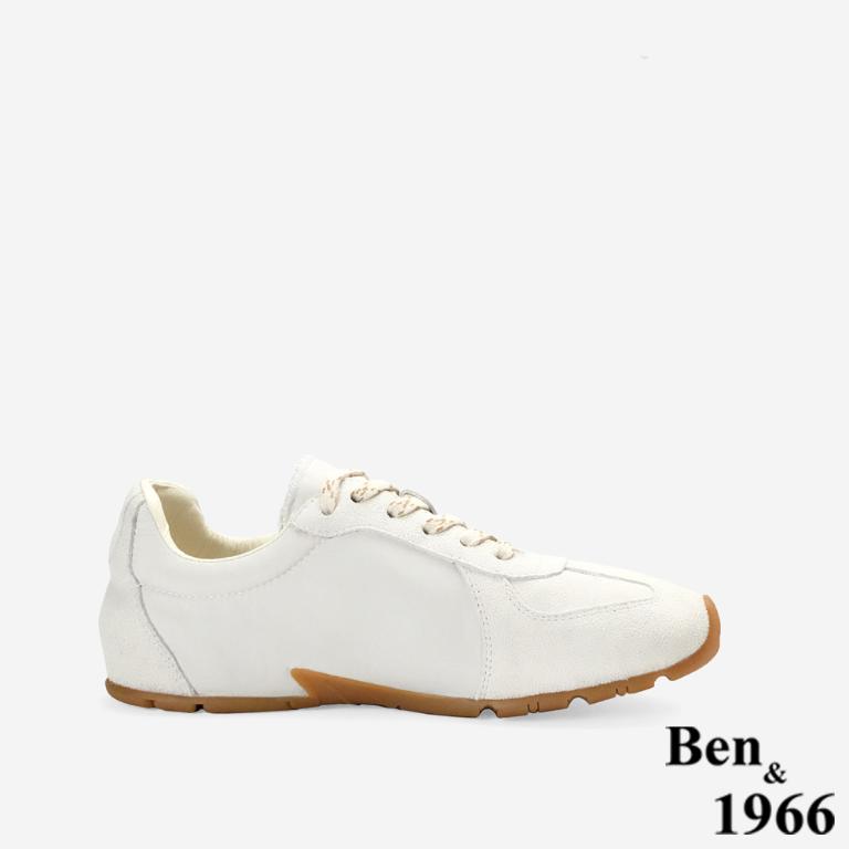 Ben&1966高級頭層牛皮舒適內增高休閒鞋-米白(256312)