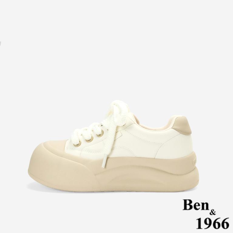 Ben&1966高級頭層牛皮可愛厚底休閒鞋-杏(256051)