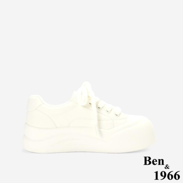 Ben&1966高級頭層牛皮可愛厚底休閒鞋-白(256052)
