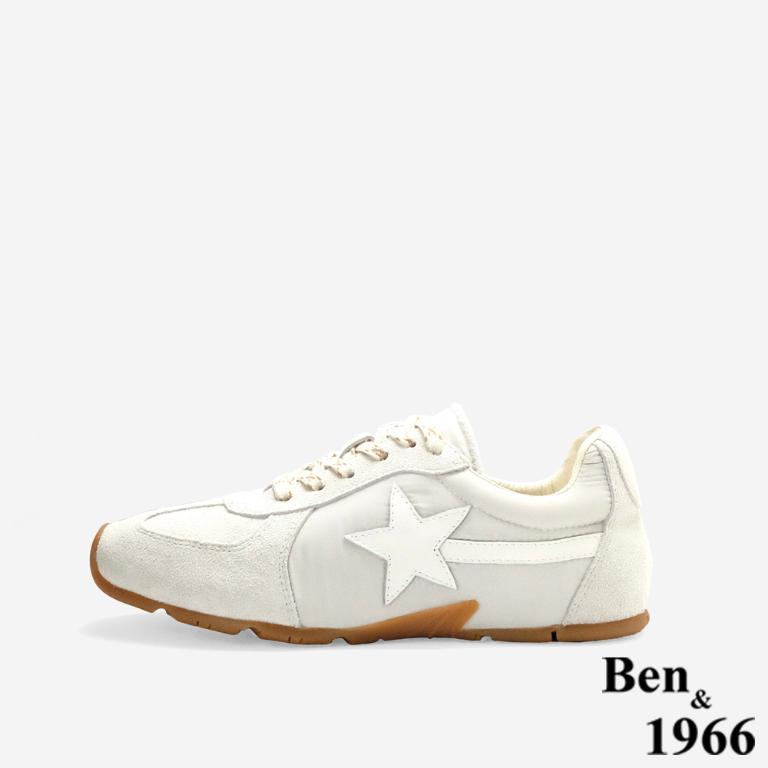 Ben&1966高級頭層牛皮舒適內增高休閒鞋-米白(256312)