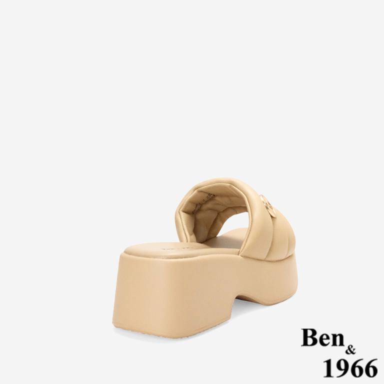 Ben&1966高級柔軟羊皮簡約厚底拖鞋-杏(256061)