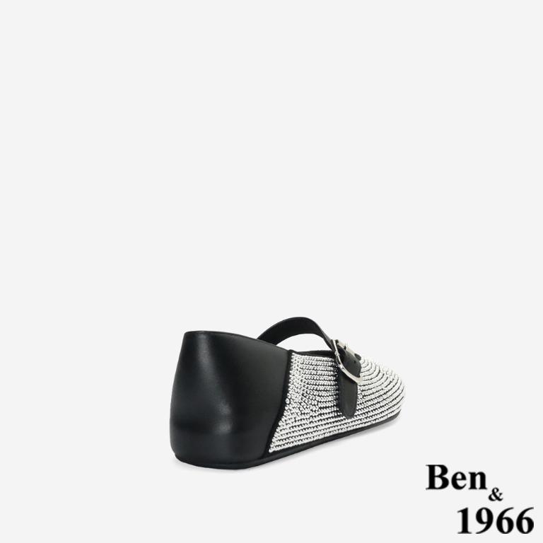 Ben&1966高級羊皮閃亮滿鑽兩穿包鞋-黑(256421)