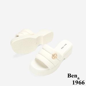 Ben&1966高級柔軟羊皮簡約厚底拖鞋-米白(256062)
