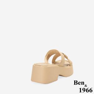 Ben&1966高級柔軟羊皮編織感厚底拖鞋-杏(256071)