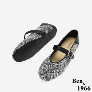 Ben&1966高級羊皮閃亮滿鑽兩穿包鞋-黑(256421)
