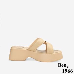 Ben&1966高級柔軟羊皮編織感厚底拖鞋-杏(256071)