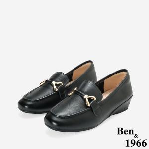 Ben&1966高級頭層牛皮舒適百搭增高樂福鞋-黑(256361)