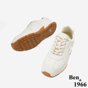 Ben&1966高級頭層牛皮舒適內增高休閒鞋-米白(256312)