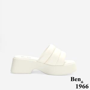 Ben&1966高級柔軟羊皮簡約厚底拖鞋-米白(256062)
