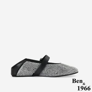 Ben&1966高級羊皮閃亮滿鑽兩穿包鞋-黑(256421)