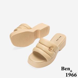 Ben&1966高級柔軟羊皮簡約厚底拖鞋-杏(256061)