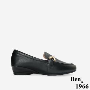 Ben&1966高級頭層牛皮舒適百搭增高樂福鞋-黑(256361)