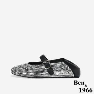 Ben&1966高級羊皮閃亮滿鑽兩穿包鞋-黑(256421)