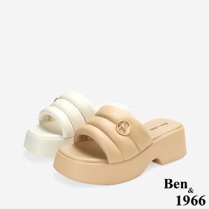 Ben&1966高級柔軟羊皮簡約厚底拖鞋-杏(256061)