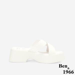 Ben&1966高級柔軟羊皮編織感厚底拖鞋-米白(256072)