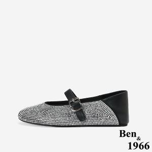 Ben&1966高級羊皮閃亮滿鑽兩穿包鞋-黑(256421)