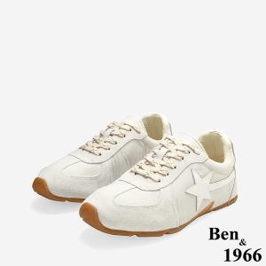 Ben&1966高級頭層牛皮舒適內增高休閒鞋-米白(256312)