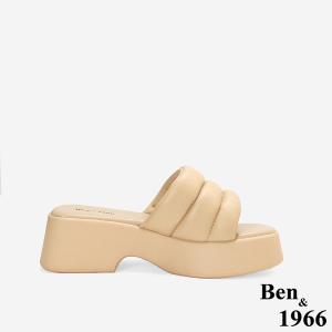 Ben&1966高級柔軟羊皮簡約厚底拖鞋-杏(256061)