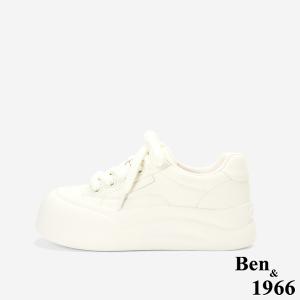 Ben&1966高級頭層牛皮可愛厚底休閒鞋-白(256052)