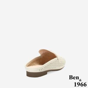 Ben&1966高級頭層牛皮洞洞透氣穆勒拖-米白(256352)