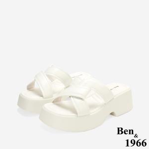 Ben&1966高級柔軟羊皮編織感厚底拖鞋-米白(256072)