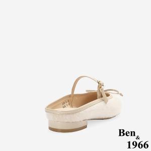 Ben&1966高級馬毛牛皮氣質蝴蝶結方頭穆勒拖-淺粉(256442)