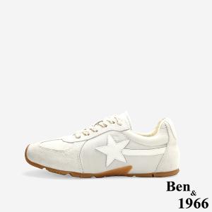 Ben&1966高級頭層牛皮舒適內增高休閒鞋-米白(256312)
