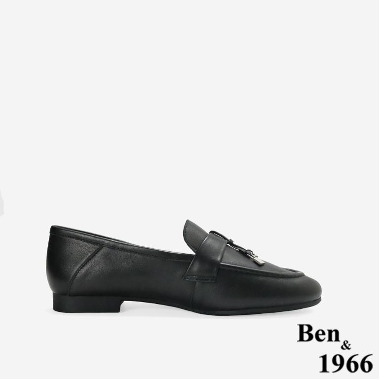 Ben&1966高級頭層牛皮簡約舒適樂福鞋-黑(256451)
