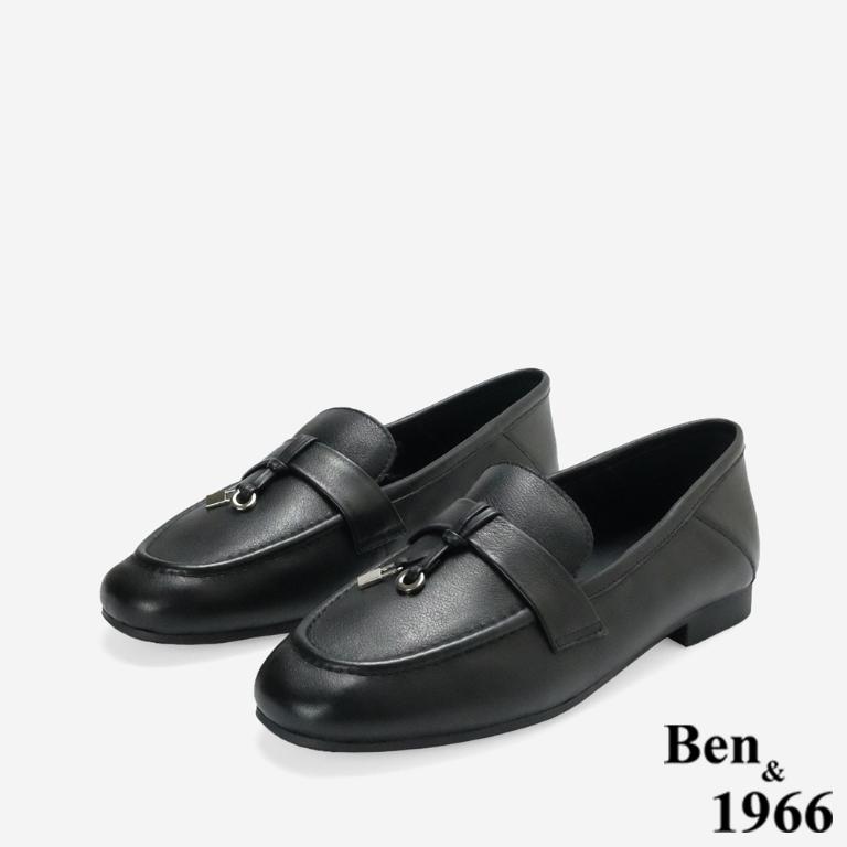 Ben&1966高級頭層牛皮簡約舒適樂福鞋-黑(256451)
