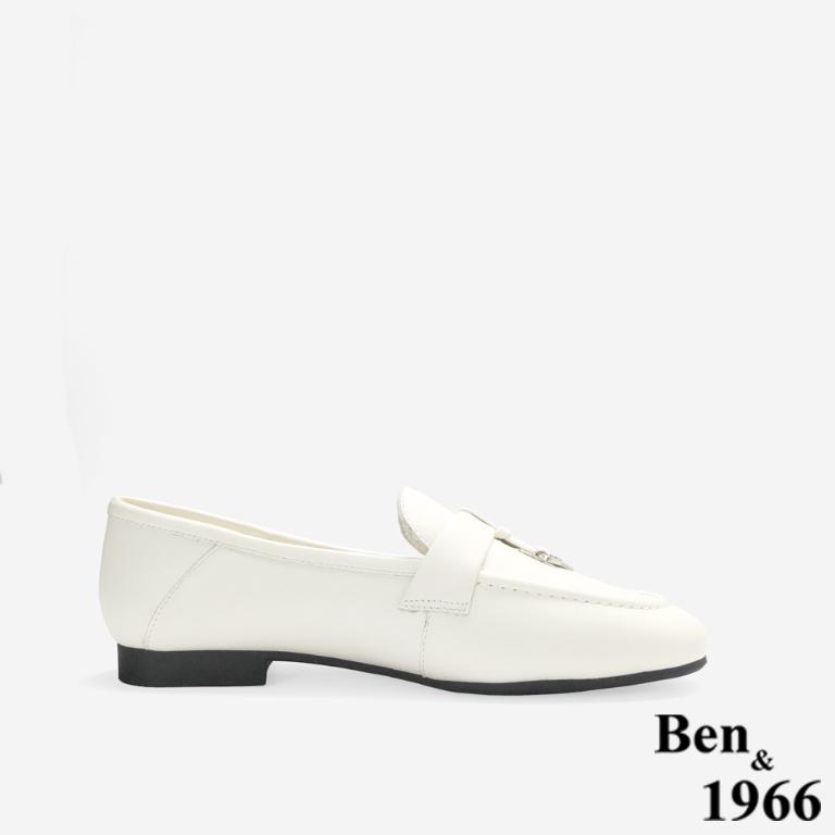 Ben&1966高級頭層牛皮簡約舒適樂福鞋-米白(256452)