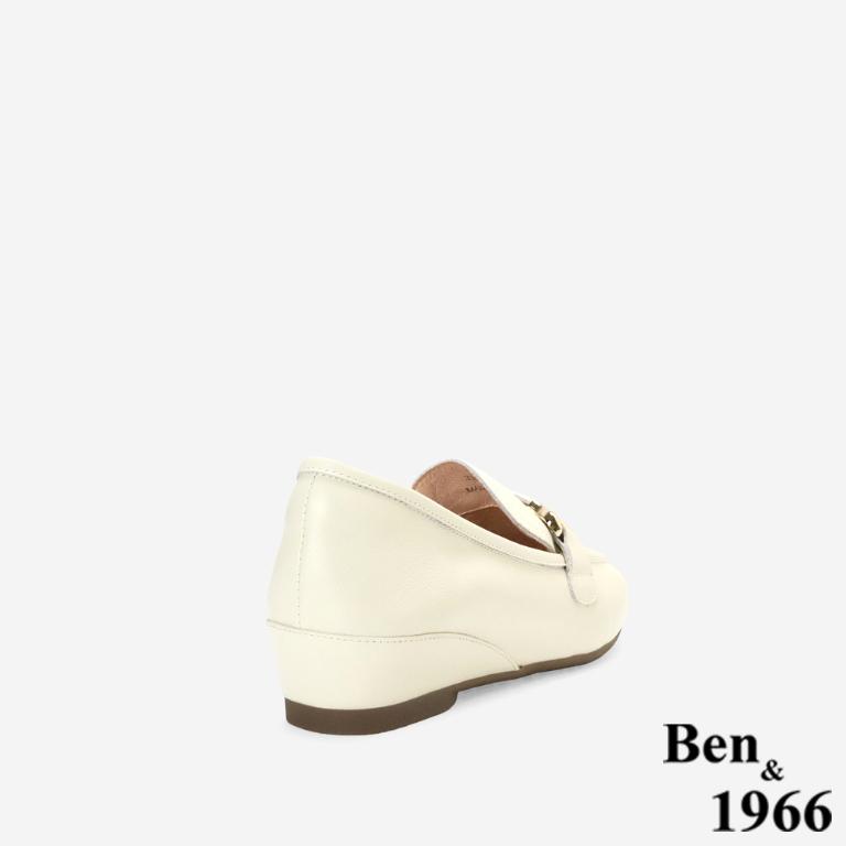 Ben&1966高級頭層牛皮舒適百搭增高樂福鞋-米白(256362)