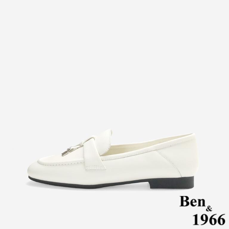 Ben&1966高級頭層牛皮簡約舒適樂福鞋-米白(256452)