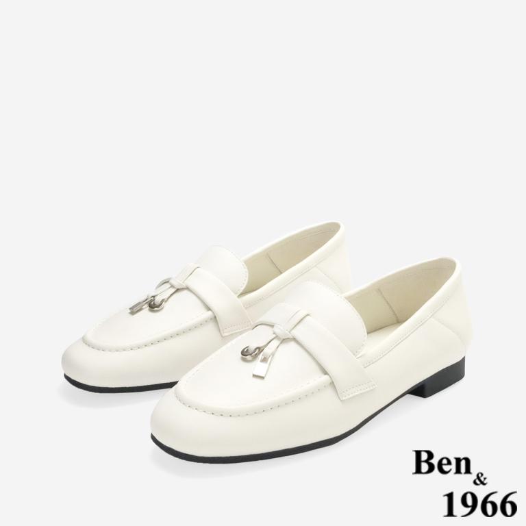 Ben&1966高級頭層牛皮簡約舒適樂福鞋-米白(256452)