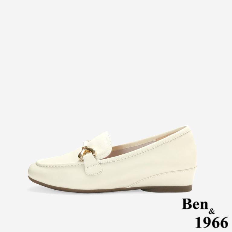 Ben&1966高級頭層牛皮舒適百搭增高樂福鞋-米白(256362)